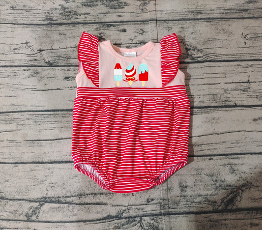 SR2635RTS NO MOQ Baby Girls Summer Romper Red Stripe Popsicle Design Cute Infant Outfit for Warm Weather