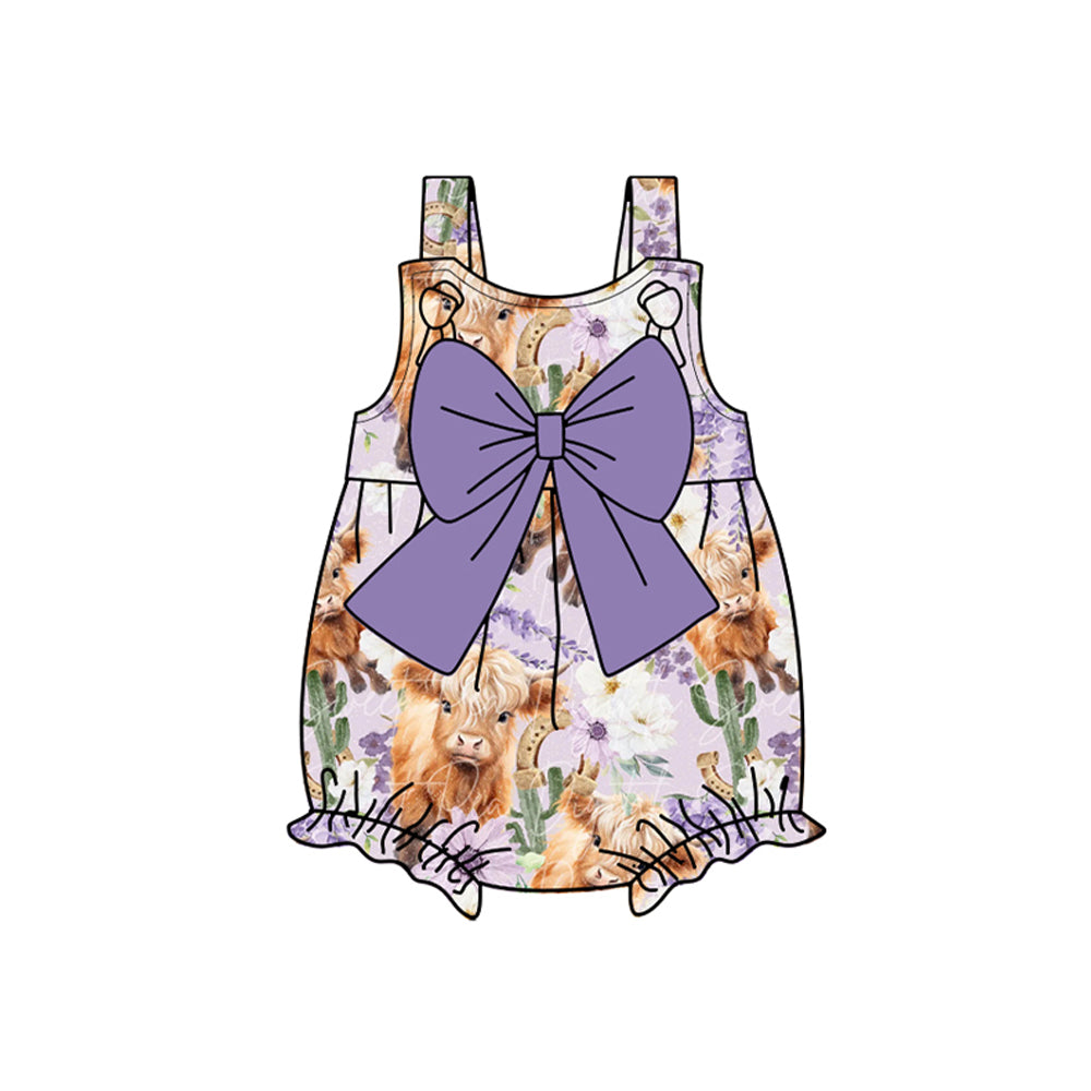 Purple bow straps highland cow cactus girls outfits