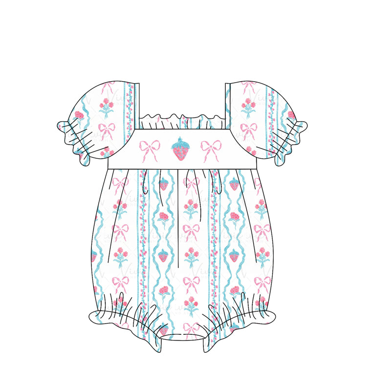 Short sleeves strawberry bow baby girls summer romper