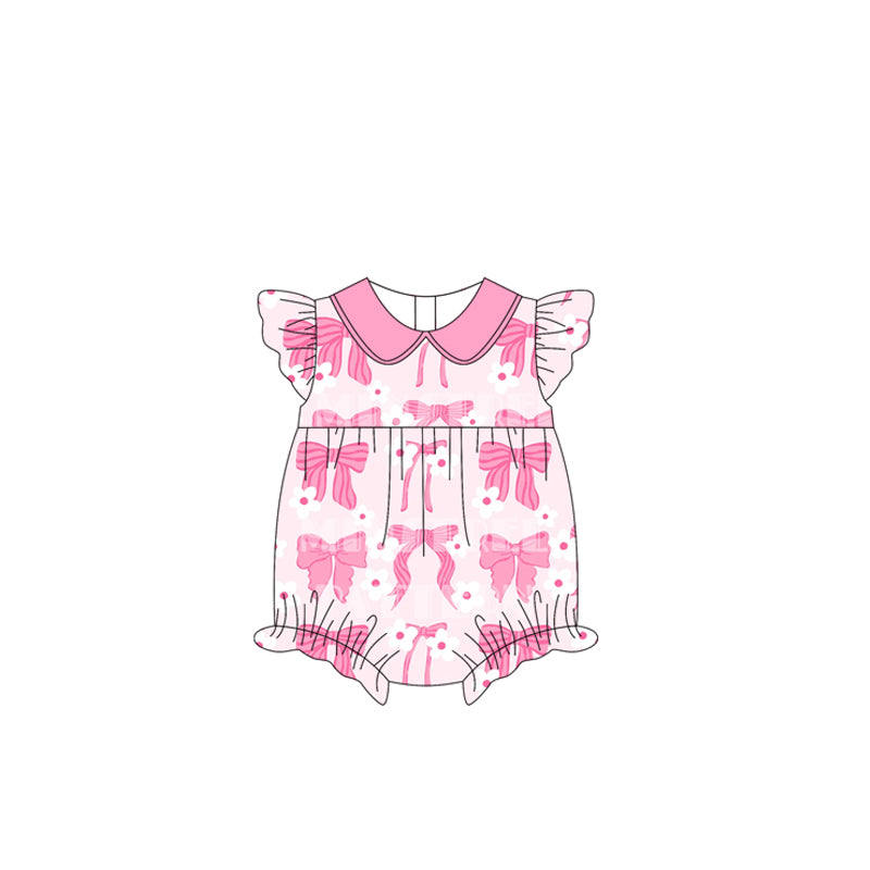 Pink flutter sleeves floral bow tunic shorts girls outfits