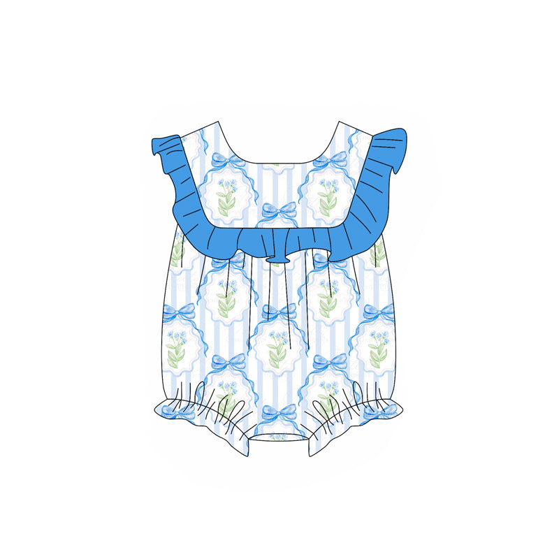 Blue ruffle floral bow tunic shorts girls summer outfits