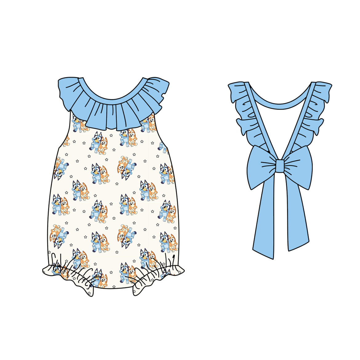 Light blue ruffle dog tunic shorts kids girls summer clothes