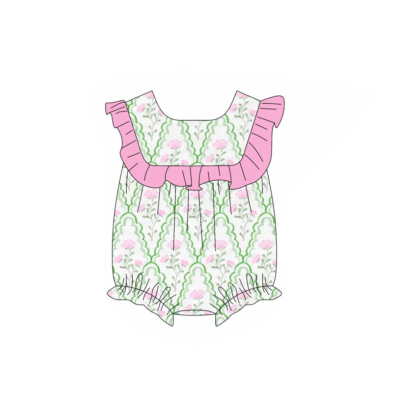 Ruffle green pink floral tunic shorts girls summer outfits