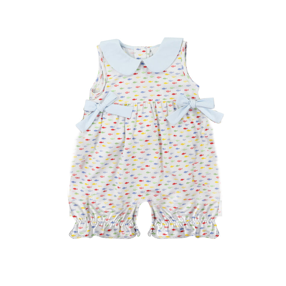 Sleeveless colorful fish tunic light blue shorts girls clothes