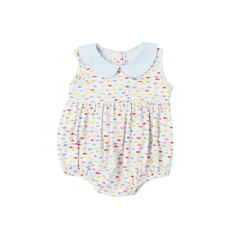 Sleeveless colorful fish tunic light blue shorts girls clothes