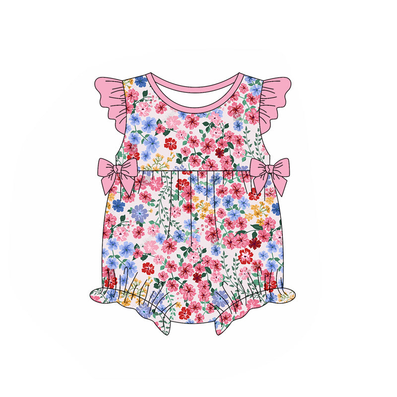 Flutter sleeves floral pink ruffle tunic shorts girls clothes