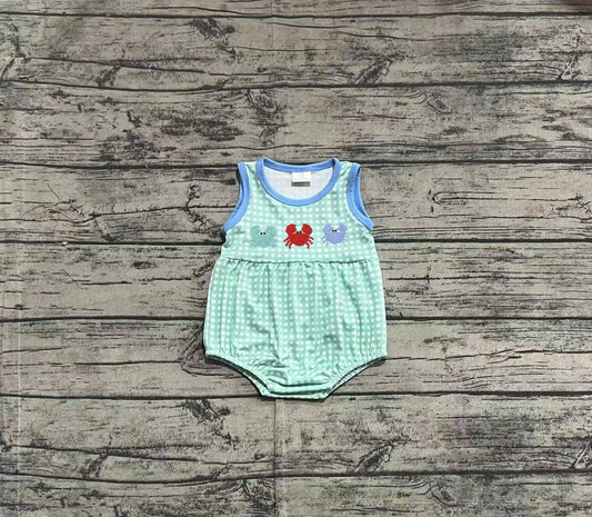 SR2660Sleeveless plaid crab baby boys summer romper
