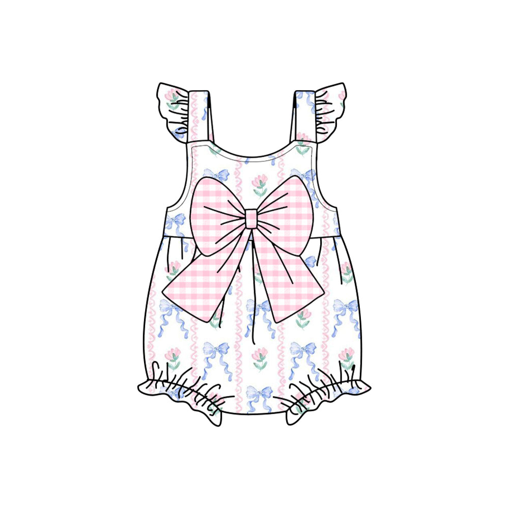 Pink plaid bow floral baby girls summer jumpsuit