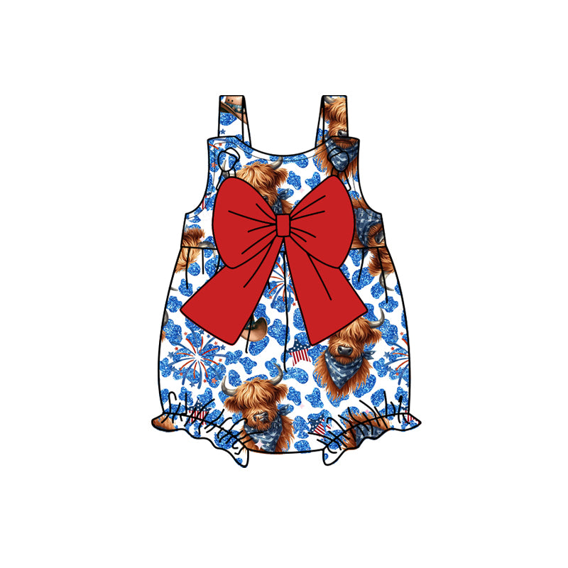 Highland cow straps firework girls 4th of july outfits