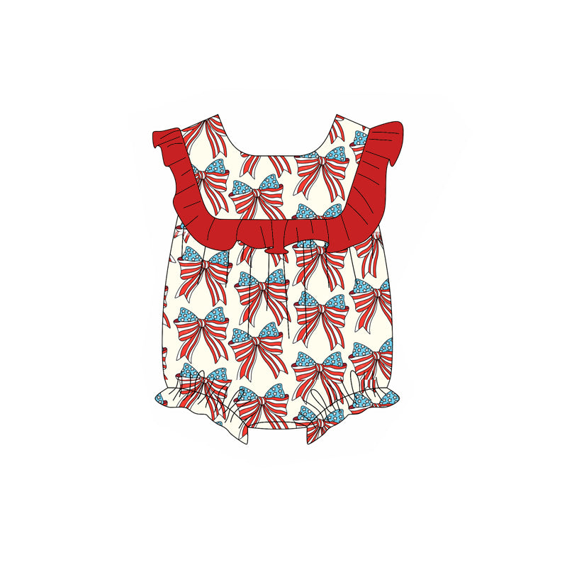 Red ruffle stars stripe bow kids girls 4th of july outfits