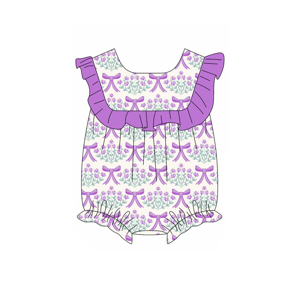 Purple ruffle bow floral tunic shorts girls summer clothes