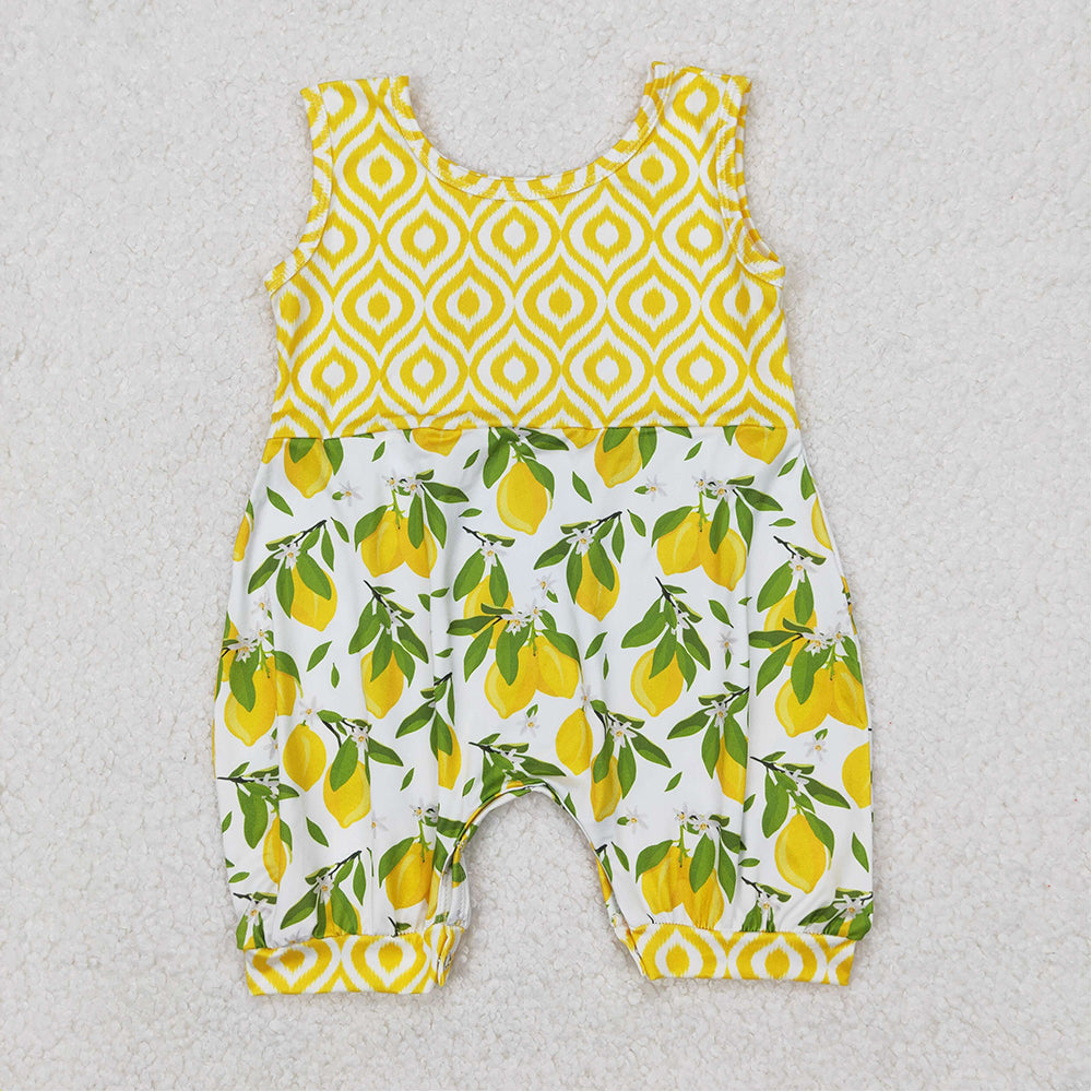 4.24 SR2676 RTS NO MOQ Yellow sleeveless lemon baby girls summer romper