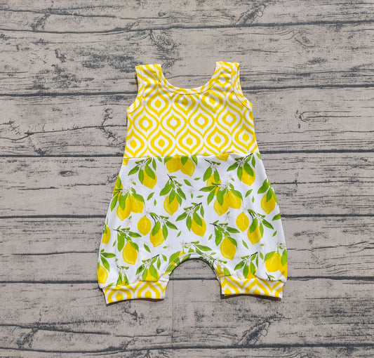 SR2676Yellow sleeveless lemon baby girls summer romper