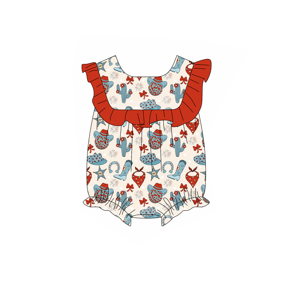 Baby Girls 4th Of July Hats Cactus Tunic Ruffle Shorts Sets
