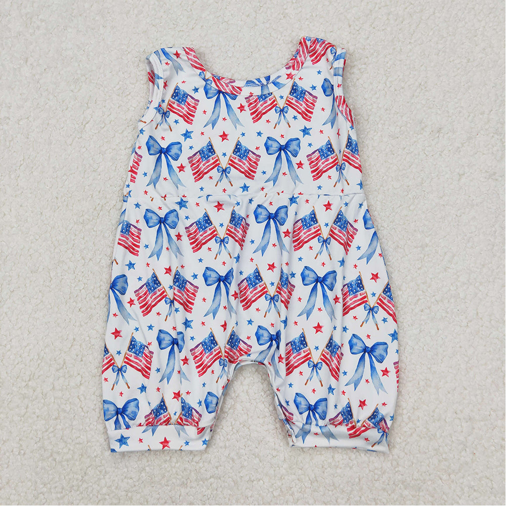 4.24 SR2681 RTS NO MOQ Sleeveless flag bow baby girls 4th of july romper