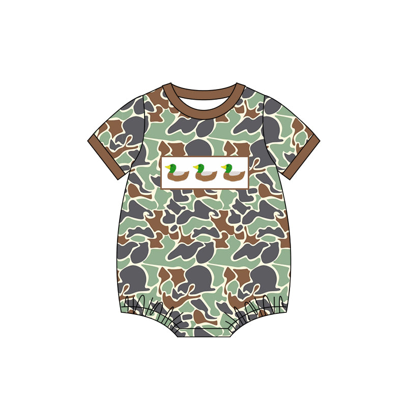 SR2689Baby Infant Boys Green Camo Ducks Rompers