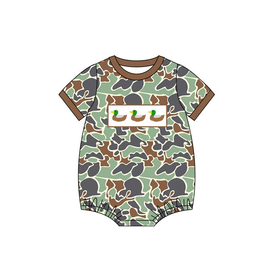 SR2689Baby Infant Boys Green Camo Ducks Rompers