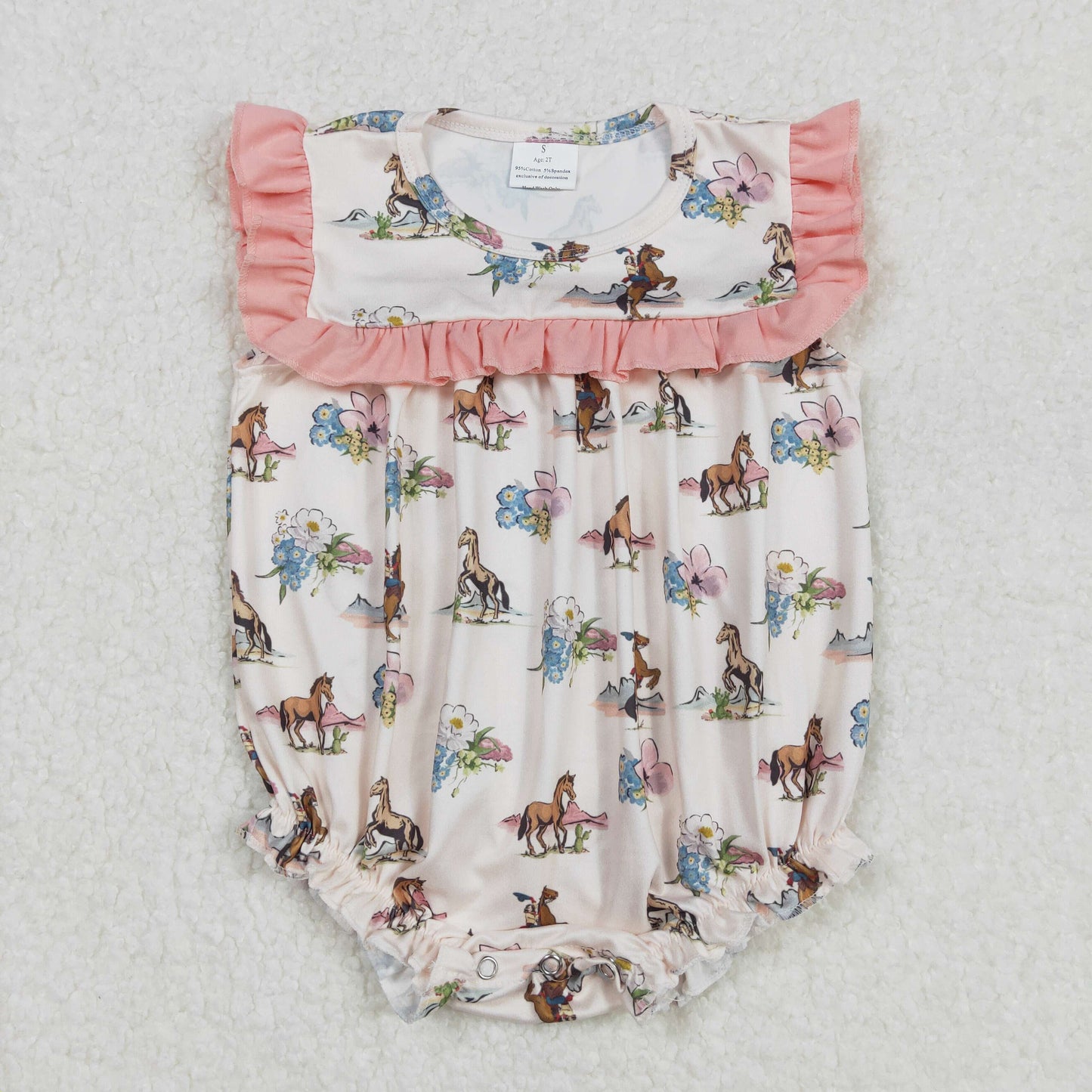 SR2690Soft and Comfy Ruffle Horse Rodeo Western Romper for Baby Girls
