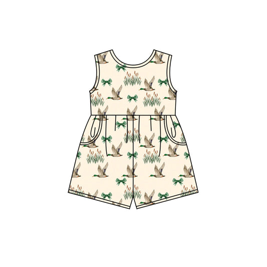 SR2693Baby Girls Mallard Ducks Sleeveless Pockets Jumpsuits