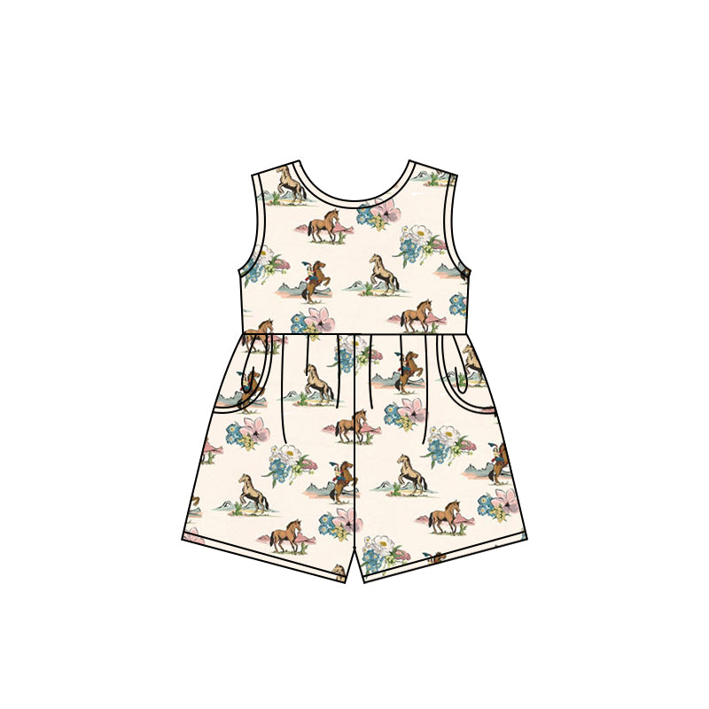 Baby Girls Western Horse Rodeo Flowers Bow Top Shorts Clothes Sets