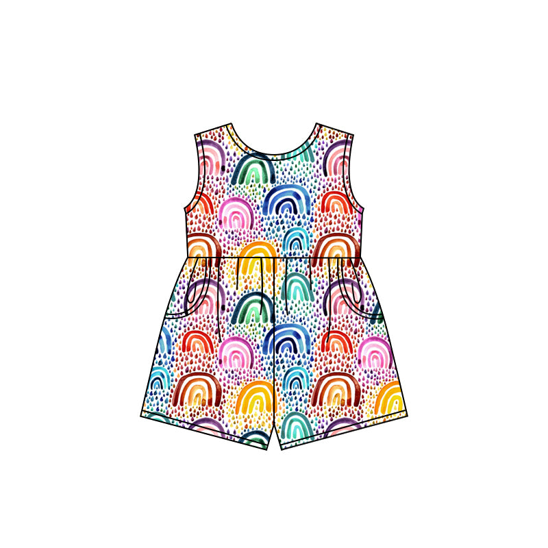 Baby Girls Pink Bows Strap Colorful Rainbows Polka Dots Top Pocket Shorts Set