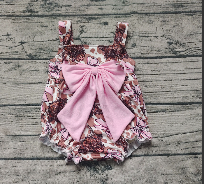 6.03   New Rts No Moq 8-9 Days By Air Arrived it Highland Cow Bow Ruffle Western Baby Girls Dress Straps Cute Animal Theme Girls Clothing