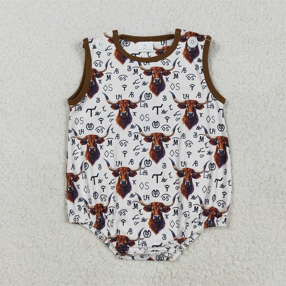 7.14 SR2699RTS NO MOQ Baby Boys Summer Rompers Baby Infant Boys Western Cow Branded Rompers