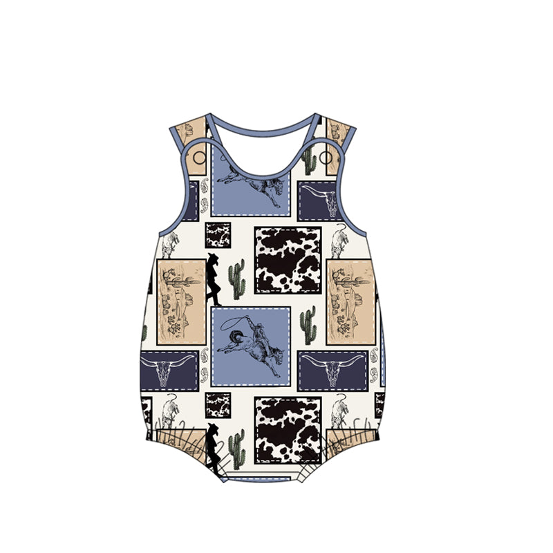 Baby Boys Blue Short Sleeves Pocket Top Cactus Horse Rodeo Short Western Set