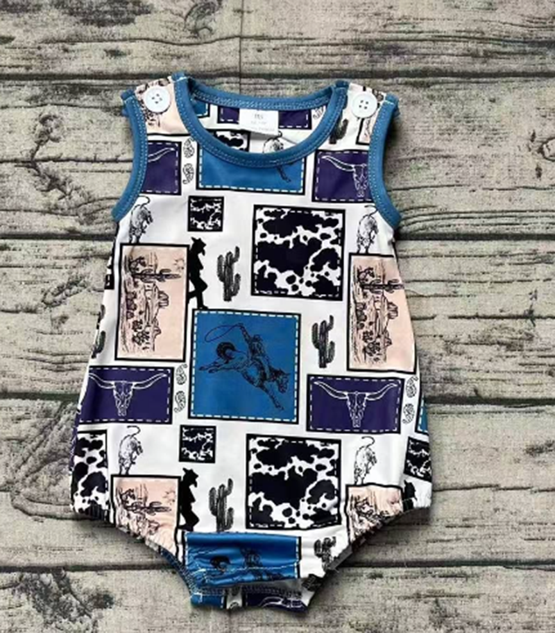 6.05 Western Boys Rodeo Cactus Short Sleeve Pocket Top Matching Shorts Set Casual Country Style Children's Clothing