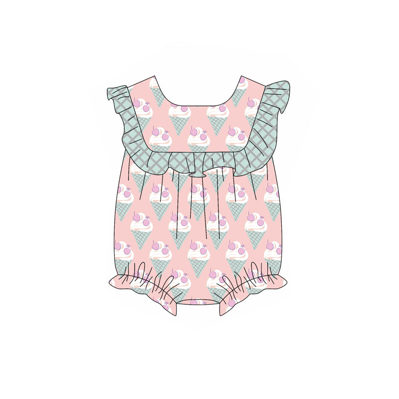 Baby Girls Aqua Peach Ruffle Sleeveless Ice Cream Tunic Plaid Short Set