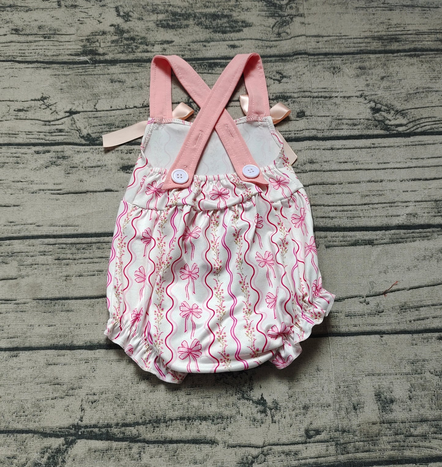 SR2704Floral Baby Girls Summer Romper with Pink Straps Bow - Cute Infant Outfit for Girls