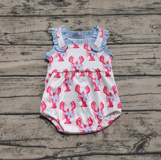 SR2710 Sample 10days Arrived RTS Sleeveless ruffle bow crawfish baby girls romper