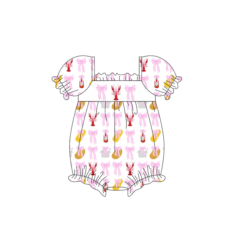 Baby Girls Short Ruffle Sleeves Pink Bows Crayfishes Corn Dress