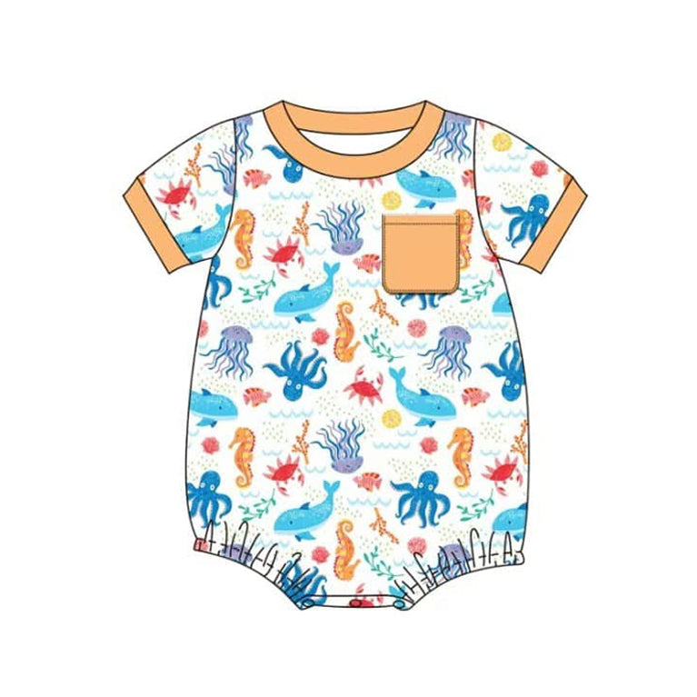 Baby Boys Orange Short Sleeves Pocket Top Sea World Short Set