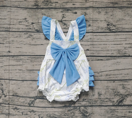SR2720Sweet Blue Bows Bubbles Rompers for Baby Girls