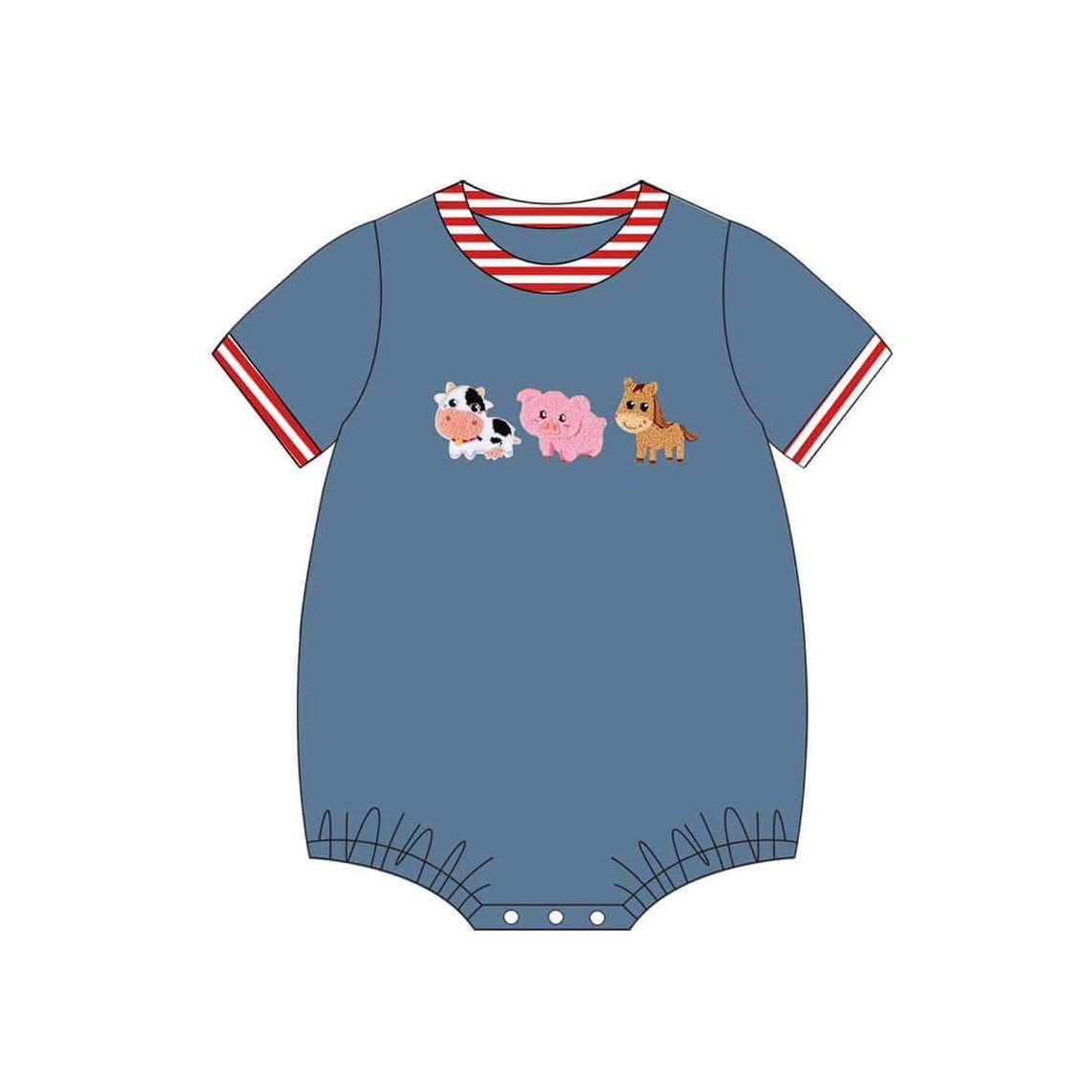 Baby Boys Navy Short Sleeves Pig Cow Top Red Stripes Pockets Short Farm Set