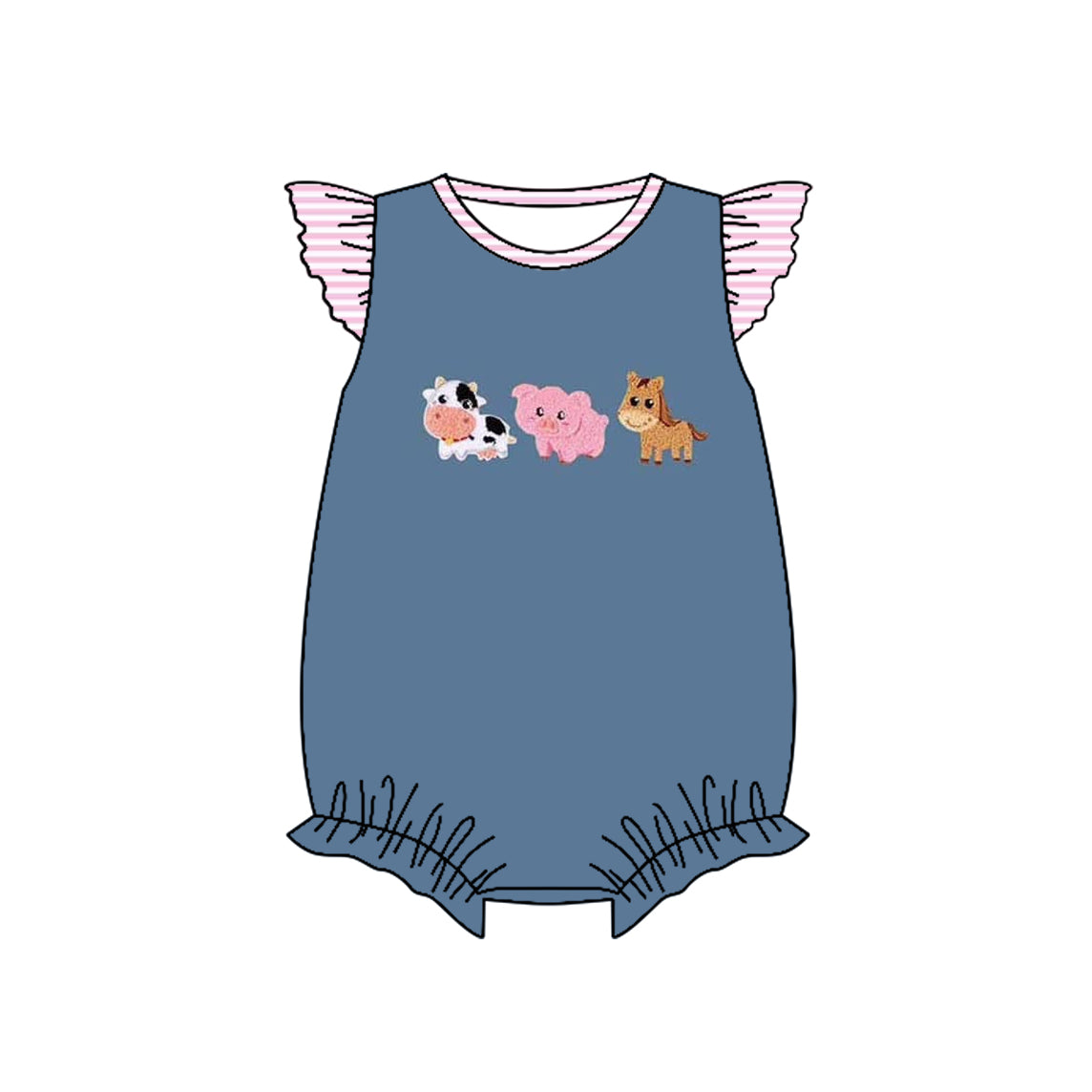 Baby Boys Navy Short Sleeves Pig Cow Top Red Stripes Pockets Short Farm Set