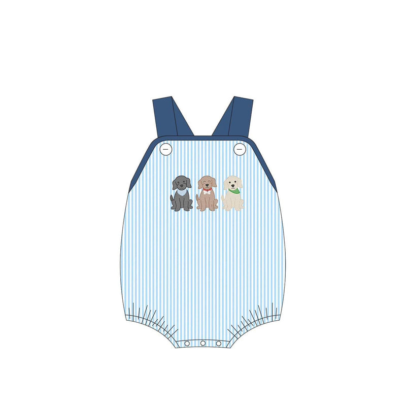 Baby Boys Navy Short Sleeves Dogs Top Light Blue Stripes Pockets Short Set