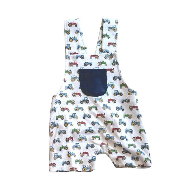 Baby Boys Short Sleeves Button Down Pocket Trucks Top Navy Short Farm Set