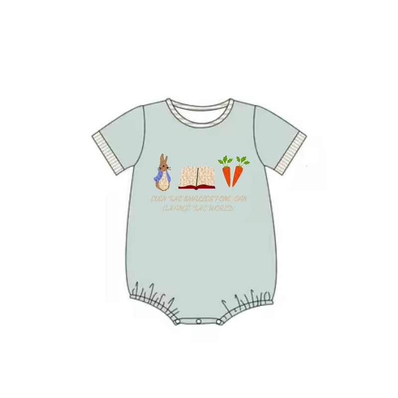 Baby Boys Aqua Short Sleeves Bunny Carrots Top Stripe Pockets Short Easter Set