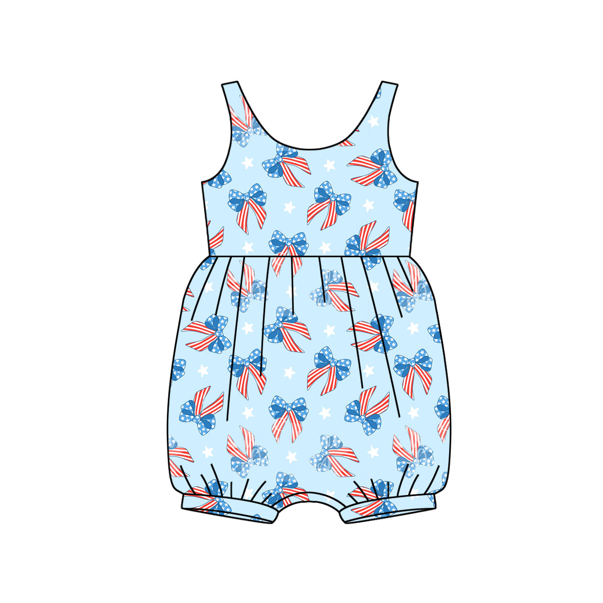 Baby Girls Blue Sleeveless Blue Red Bows 4th Of July Dress