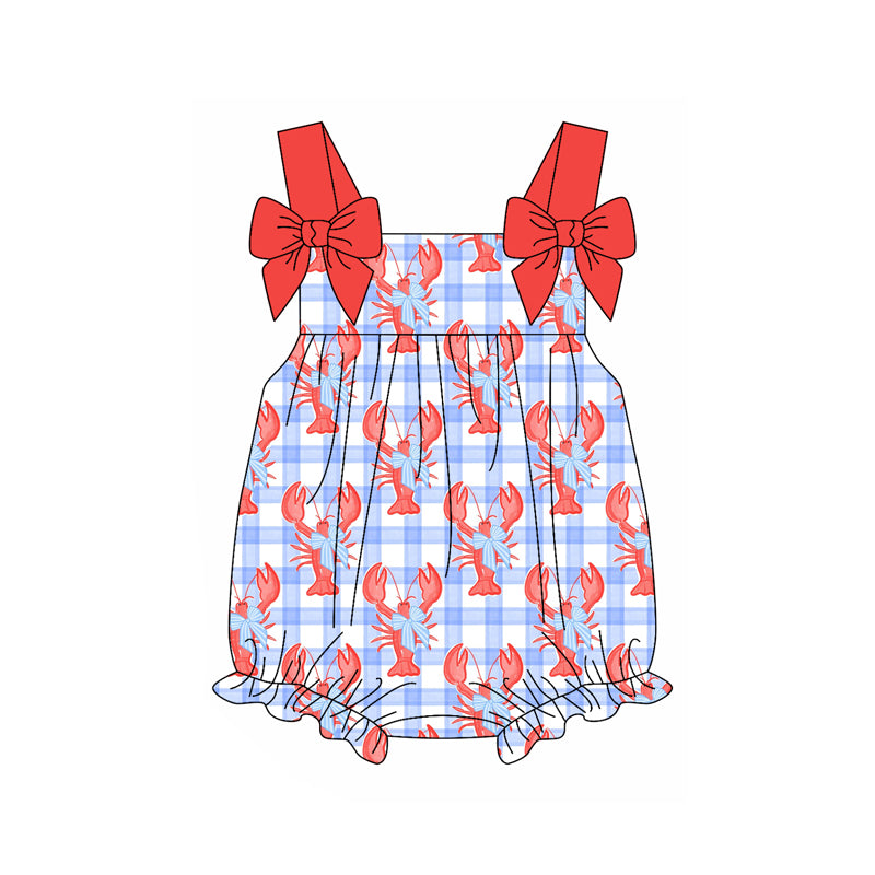 Baby Girls Blue Checkered Crawfish Bow Top Shorts Clothes Sets