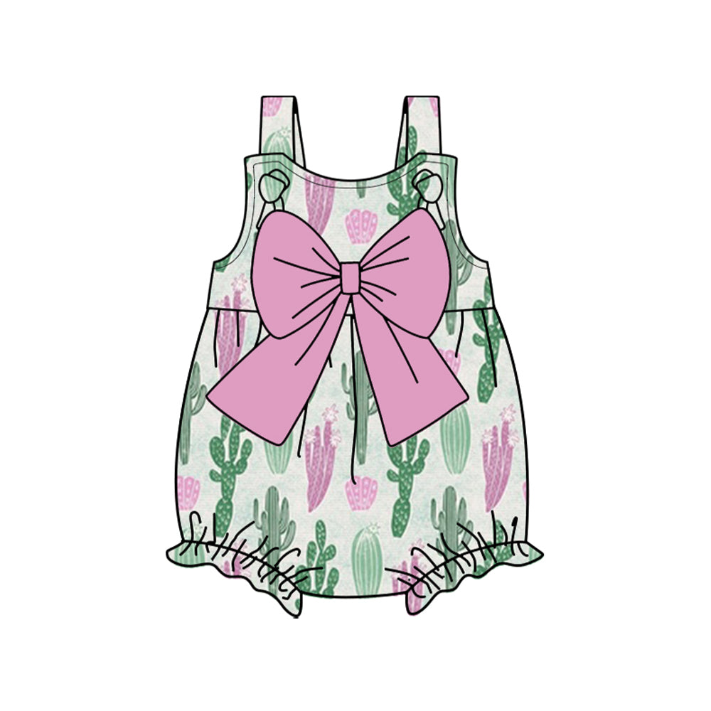 Baby Girls Green Straps Cactus Pink Bow Tunic Ruffle Shorts Set