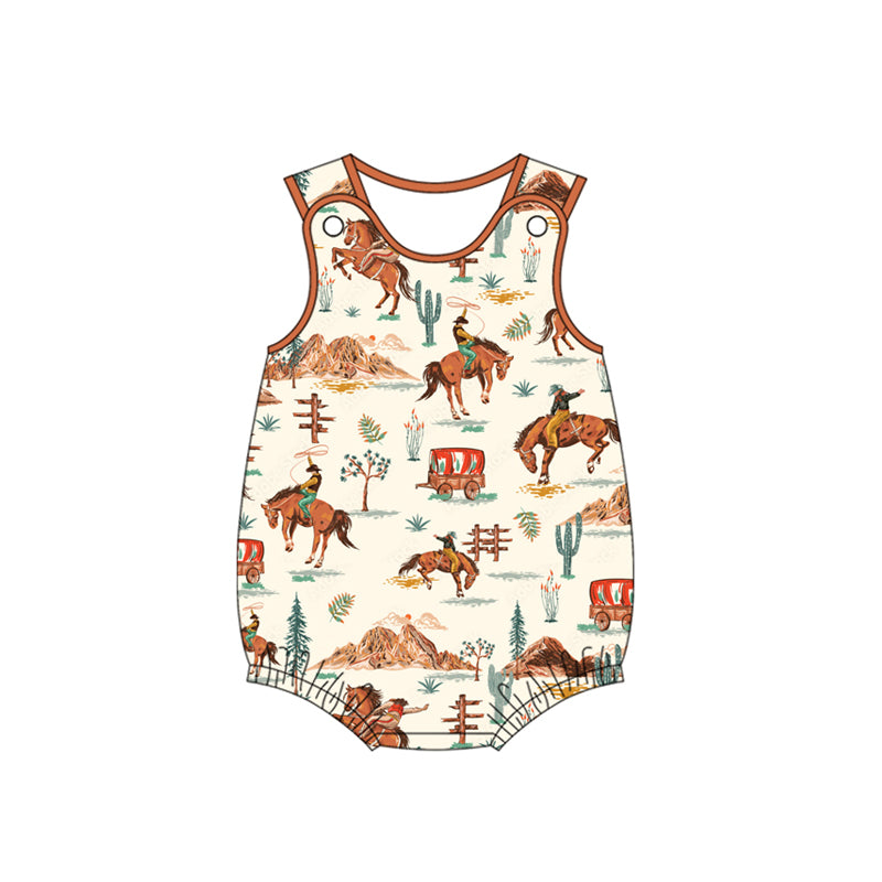 Western Boys Rodeo Cactus Print Shorts with Pocket Top Set Casual Country Style Children's Clothing for Boys