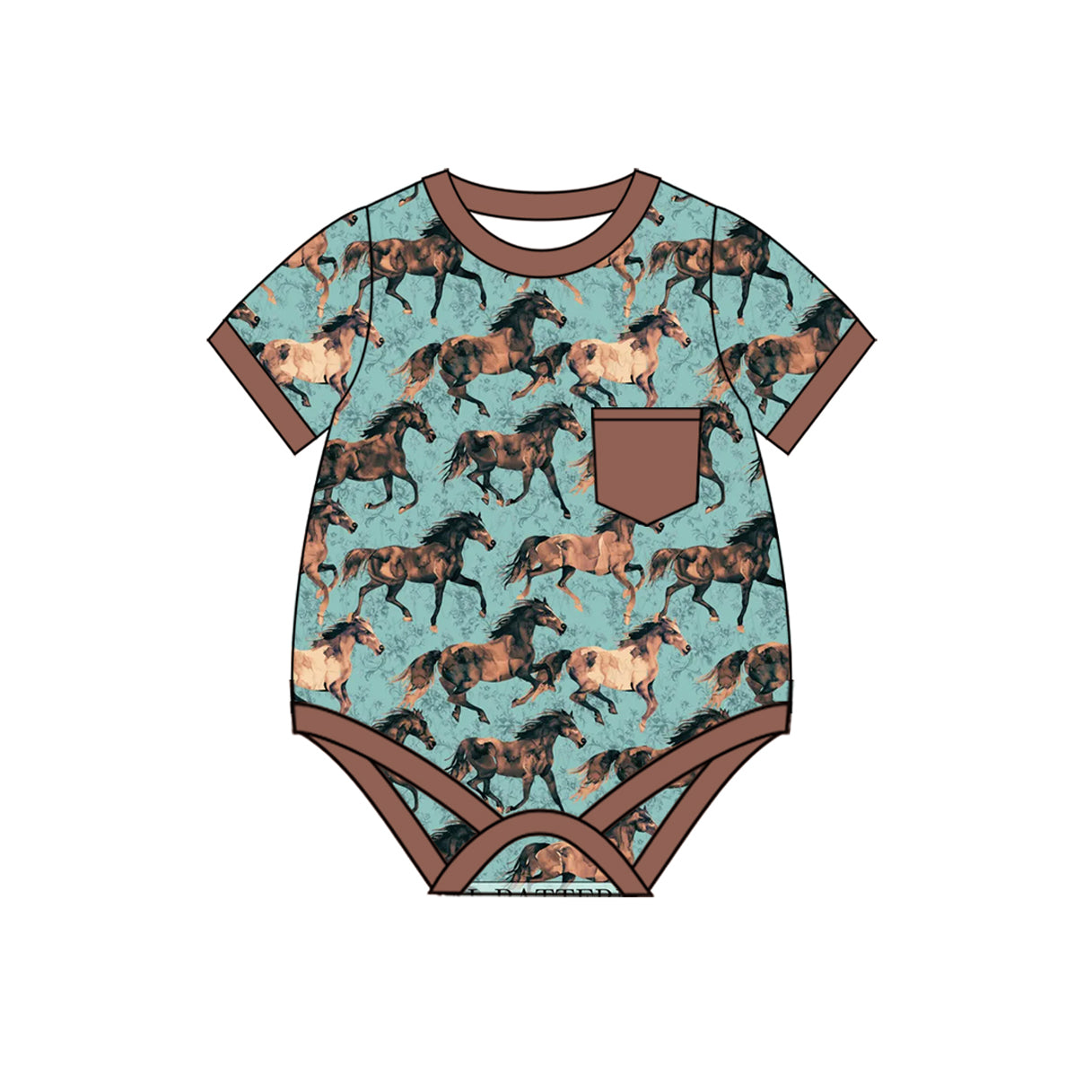 Kids Boys Short Sleeve Pocket Top with Horse Print Shorts - Casual Comfortable Clothing Set