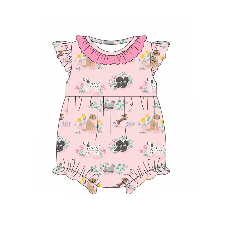 Girls Floral Sleeveless Dog Tunic Pink Shorts Set Cute Summer Clothing Outfit for Kids