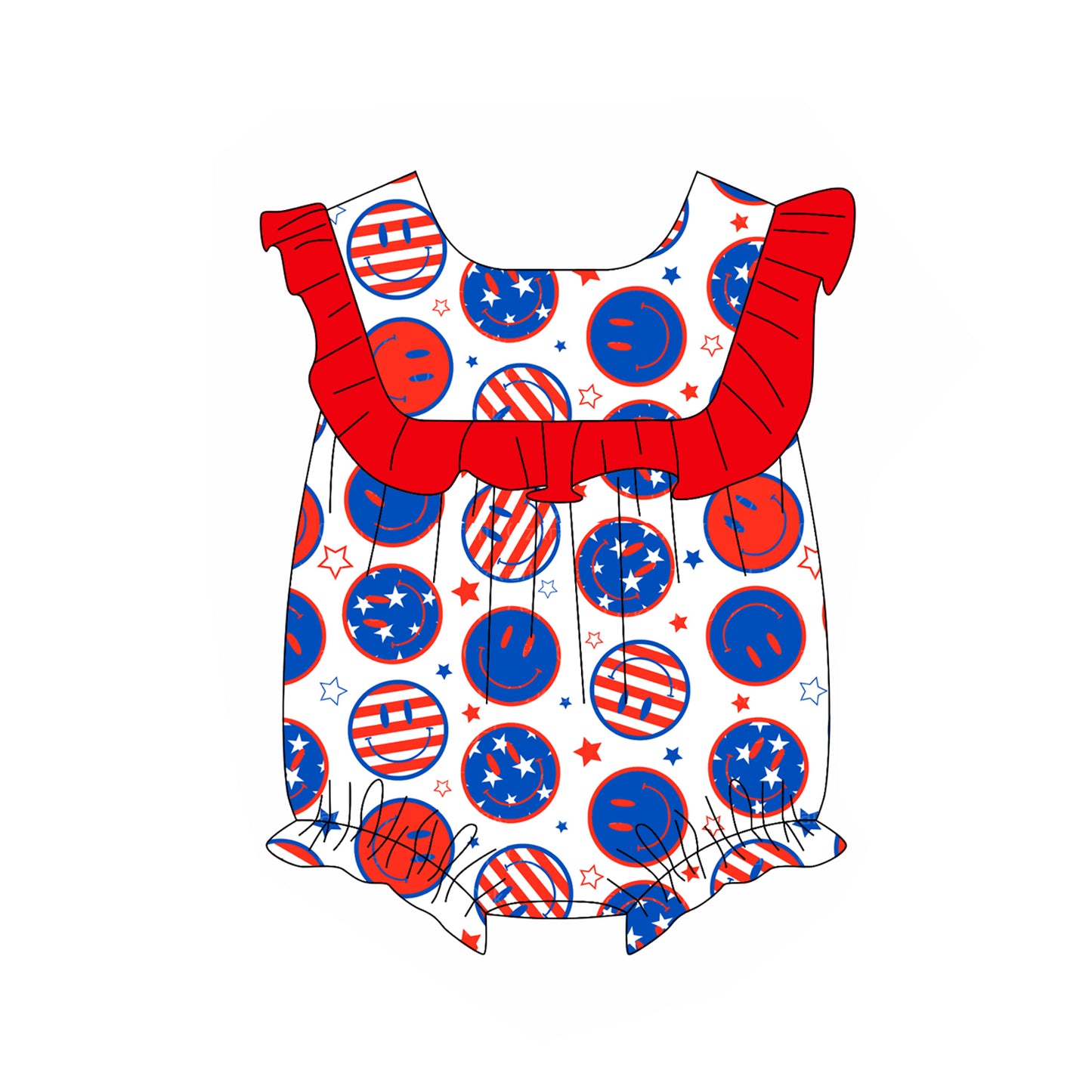 Kids Girls Red Ruffle Stars & Stripes Smiley 4th of July Outfit Set - Patriotic Clothing for Children's Events