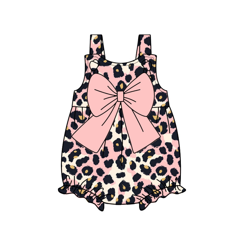 Girls Leopard Pink Bow Tunic Ruffle Shorts Set Straps Cute Animal Print Outfit for Kids
