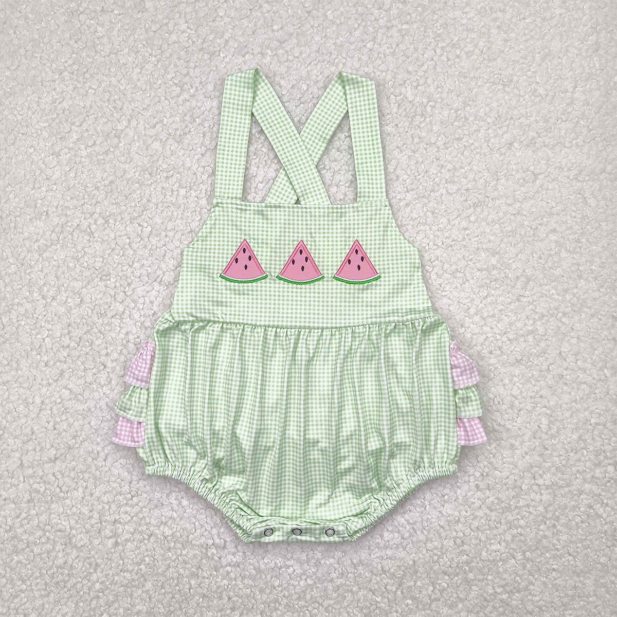 4.24 SR2764 RTS NO MOQ Baby Girls Summer Rompers  Flutter sleeves watermelon baby girls summer romper