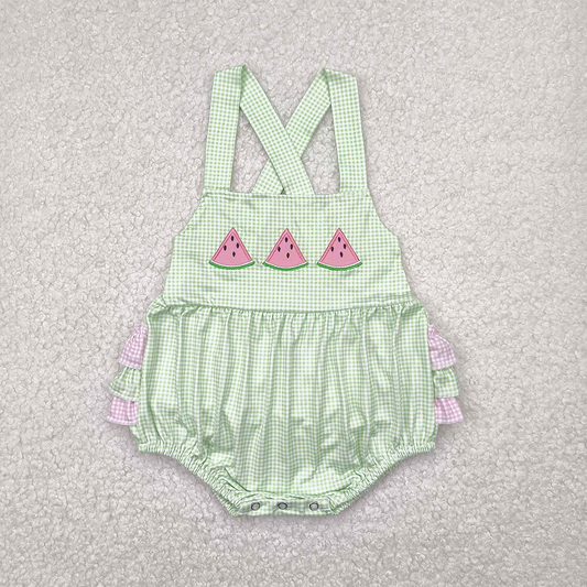 SR2764RTS NO MOQ Baby Girls Summer Rompers Baby Infant Girls Summer Wateremelon Green Ruffles Rompers